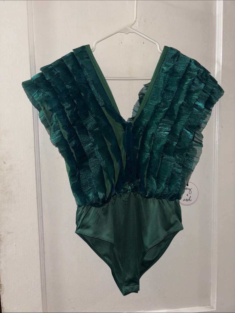 Deep Green Ruffled V-Neck Bodysuit